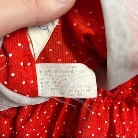 VINTAGE 80s LILO CALIFORNIA USA Ruffle Tiered Polka Dot Lace Trim Dress - Picture 10 of 12